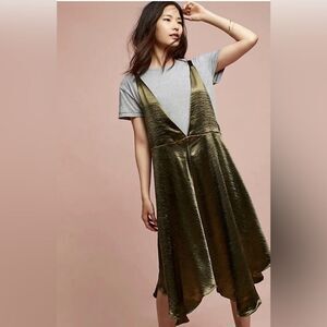 Maeve |  Anthropologie Olive Satin Overall dress oversized